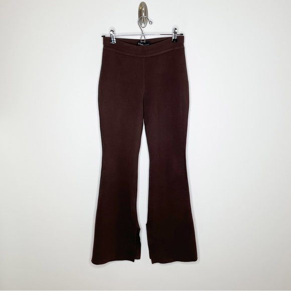 Aritzia Babton Paramount Pant High Rise Knit Flared Leg Pants Coffee Bean Brown - Picture 2 of 7